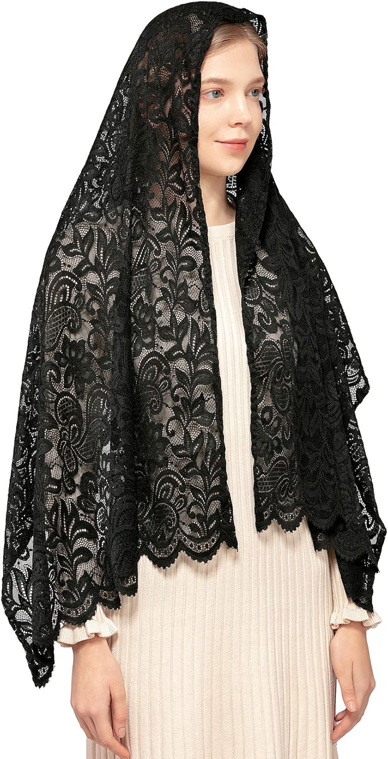 Wgior Rectangular Chapel Veil Scarf Catholic Church Veils Mantilla Wrap Shawl Mass Head Covering - Image 3